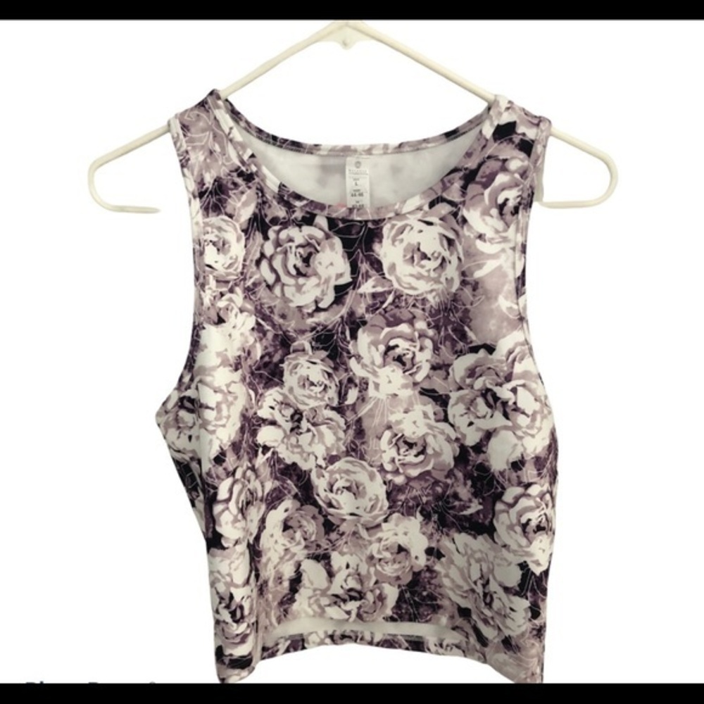 Balance Collection Purple Floral Rose Crop Top Athletic Tank‎ Large NWT